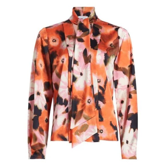 Tanya Taylor Canyon Tie-Neck Blouse Watercolor Poppy Print Size XS - Picture 10 of 14